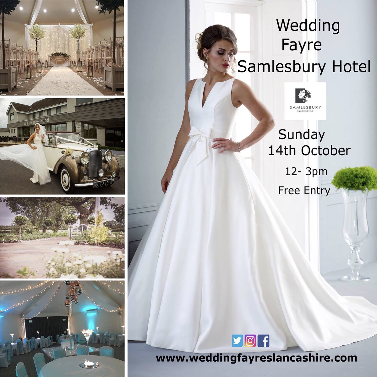 Wedding Fayre Sunday 14th October 12-3pm Best Western Plus Samlesbury Hotel

★ Free entry for you and your bridal party ★ Free Parking 
★Canapes and Fizz on arrival

★ Bridal Gift bag  ★Wedding Discount Vouchers ★Wedding Magazines ★Favour Samples