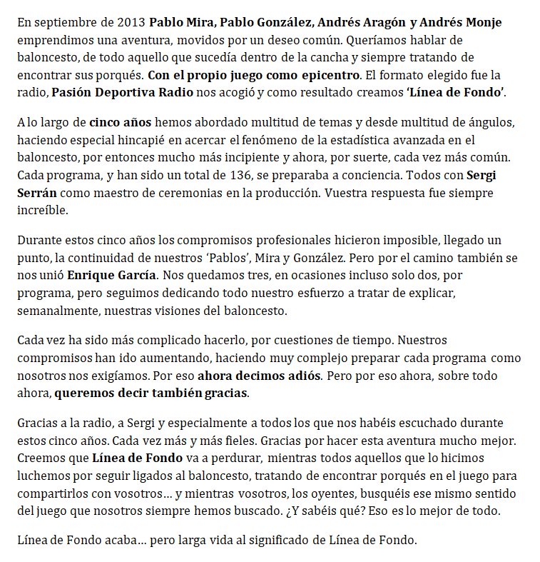LineadeFondoNBA's tweet image. Porque nos interesa saber qué sucede en la mejor liga de baloncesto del planeta, pero nos apasiona preguntarnos por qué ocurren las cosas. 
 
Porque es fantástico ver NBA, pero es mucho más interesante aún si tratamos de entenderla. 
 
Y eso siempre será así.