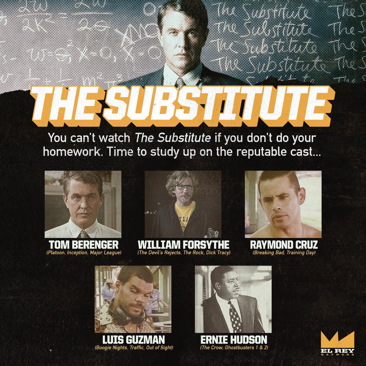 Elreynetwork's tweet image. The Substitute puts class into session TONIGHT 6p ET on @ElReyNetwork! #thesubstitute #tomberenger #williamforsythe #raymondcruz #luisguzman #erniehudson #action #movies #elreyallday