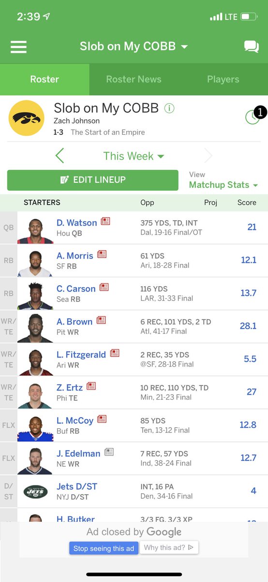 zrj20's tweet photo. @Jeff_Mans @footballdiehard 12 team dynasty full point ppr. I give up Antonio Brown and would receive John brown, Jordan Howard and Austin ekelar. What’s your thoughts. Here is my starting lineup. Also have Fournette and sanu https://t.co/2JZQJpY7Rb