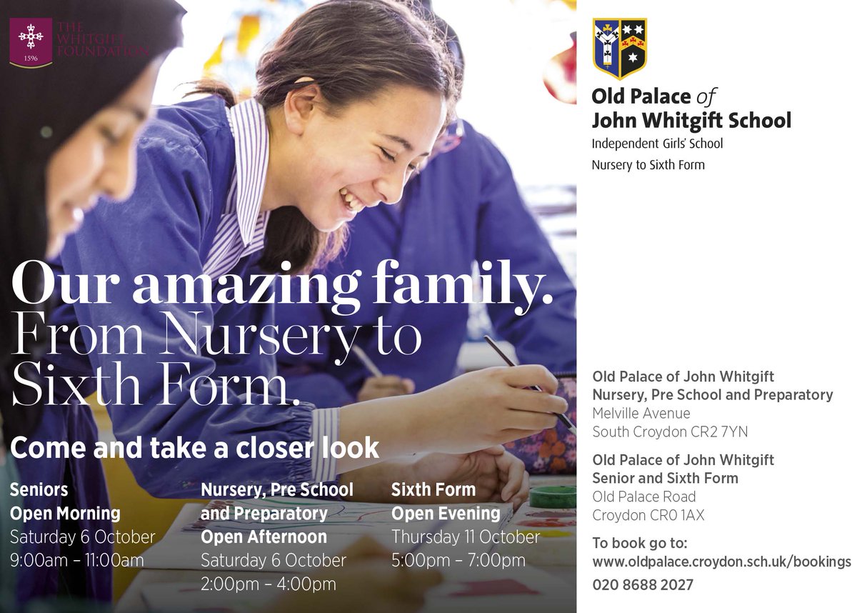 Considering an Independent Sixth Form? Visit Old Palace of John Whitgift School Open Evening Thursday 11th October 5pm-7pm <a href="/OPOJWS/">Old Palace of John Whitgift School for Girls</a> #independentschool #sixthform #6thform <a href="/OPOJWS/">Old Palace of John Whitgift School for Girls</a>