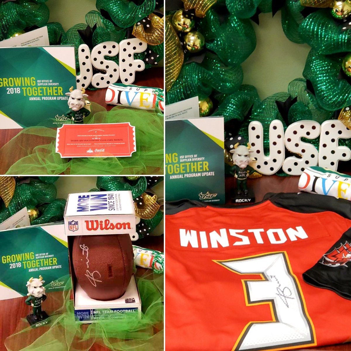 USF_OSD's tweet photo. Drum roll, please... 🥁
The #USFSDD challenge winners:
@LindaFreemanPo1 - Autographed Bucs #3 Jersey
@carolinegator - Bucs Club Level Tickets
@DowridgeJr - Autographed Bucs Football
Courtesy of our friends at @CokeFlorida https://t.co/uH3gk3t1Ft