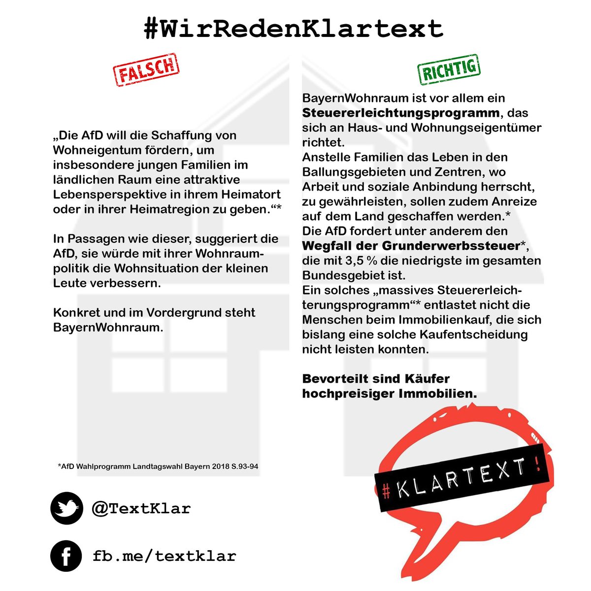 streampolitik's tweet photo. Wir möchten pünktlich zu der #bayernwahl die Forderungen der #AfD auf den Prüfstand stellen. 
Fakt ist, die AfD möchte an keinem Punkt dem 
#mietenwahnsinn begegnen, #AfDwirkt in ihrem Programm fast ausschließlich für Grundbesitzer.
#WirRedenKlartext
#Klartext https://t.co/T8FGptOyrk