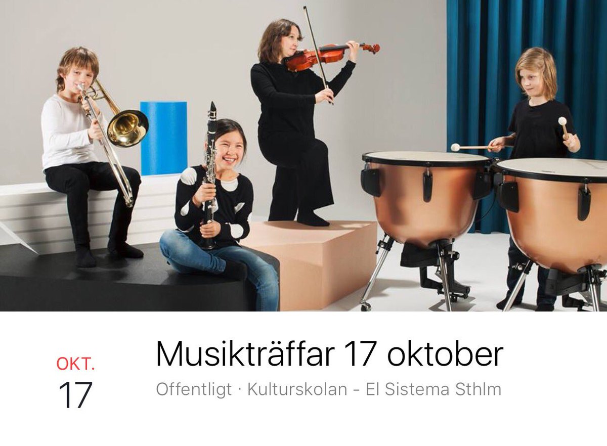 Onsdag nästa vecka är det dags! Läsårets första #musikträff går av stapeln 4 olika scener, kl 17.00.
Denna gång är det våra yngsta o nyaste instrumentalister i åk 1. Hitta en scen nära dig o kom låt dig drabbas av glädjen hos eleverna och stoltheten hos föräldrar. #orkesterskola