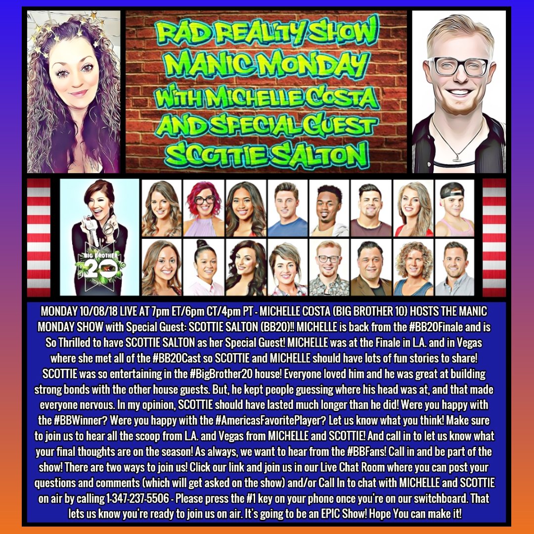 jayman12679's tweet photo. #ManicMonday w/ @michellebb10 and Special Guest @scottieo_osalt from #BB20 Tonight @RadRealityShow Live at 7pm ET/6pm CT/4pm PT #LetsTalk #BB20Finale & more https://t.co/Grt2DHSret https://t.co/idrFNX9pUo