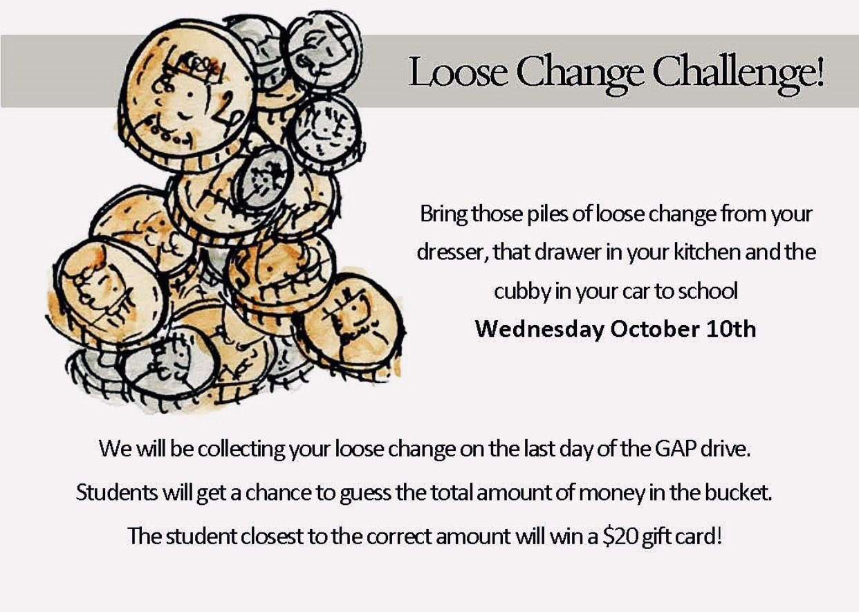 Saint Paul Catholic Classical School on X: "The Gap Drive Loose Change  Challenge is 10/10! We will be collecting loose change in car line!  #spspackers https://t.co/XOmUv1HwRT" / X