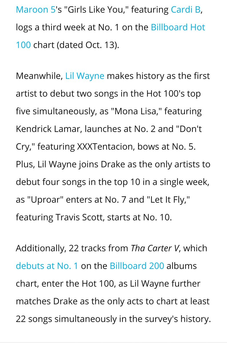 Lil Wayne Chart History