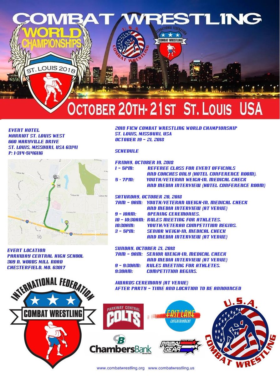 TeamUSACW's tweet photo. Getting closer.....
11 Days away! If you would like an original file of this event schedule, email usahq@combatwrestling.org
.
.
.
#FICW #StLouis2018 #StLouis #CombatWrestling #USACW https://t.co/CujAB3qcF9
