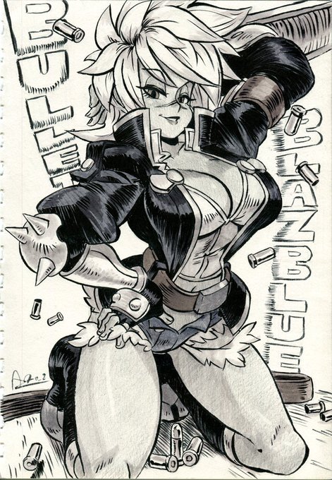 Inktober 8 entry- commission of Bullet from BlazBlue in a pinup-ish pose, via @justZazie #inktober  #Inktober2018 #inktoberday8 #BlazBlue #bullet 