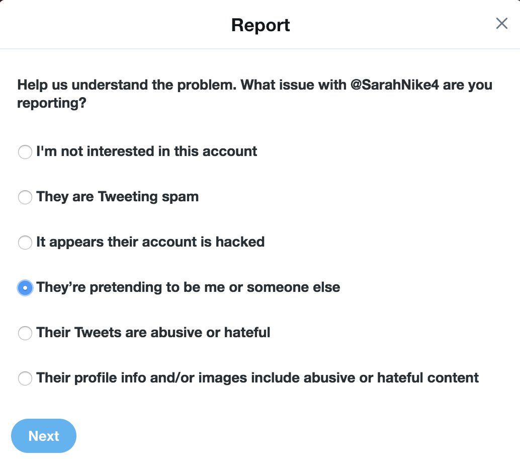 /23 - Do you want to know how to report a  #bot? This is how I report a bot.1. Click Report 2. Choose they are pretending to be someone else. 3. Say that they are a bot  #bot