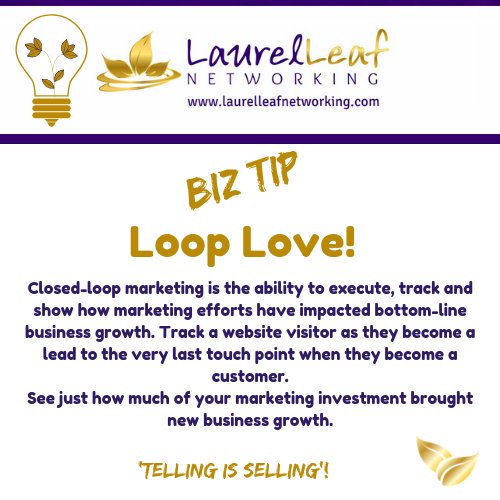 LaurelLeafChat's tweet photo. 👑 BIZ TIP 👑 #closedloopmarketing #marketing #entrepreneur #business #execute #track #analysis #data #insights #businessgrowth #businessdevelopment #touchpoint #customer #selling #sales #marketinginvestment #businessinvestment #newbusiness #clients #marketingtips #businessowner https://t.co/uicN1dLHmE