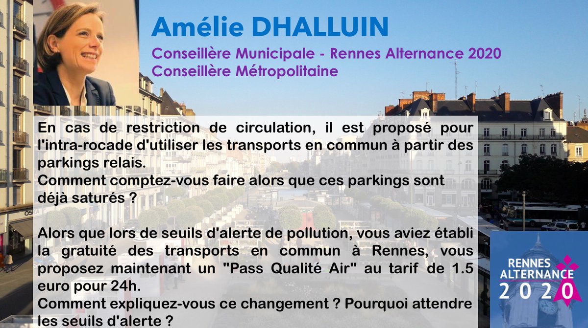 Alternance2020's tweet photo. @AmelieDhalluin poursuit sur les politiques mises en place en cas de pic de pollution #CMRennes https://t.co/KVkuvaW2A1