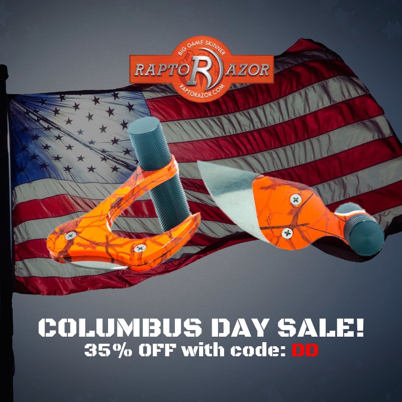 One Day Columbus Day Sale! 35% off our entire online store at raptorazor.com or click the link in our bio.

Enter code: DD @ checkout to save 35%! Gear up today. #raptorazor