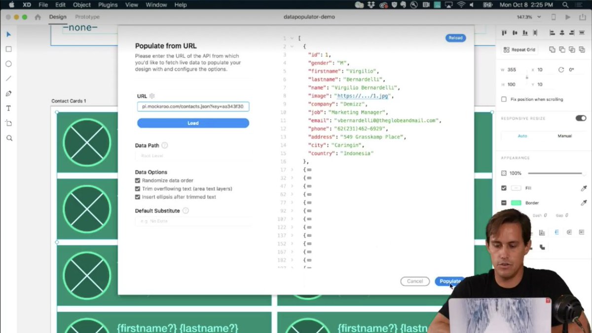datapopulator's tweet photo. yay! watch @demianborba give a live sneak peek of Data Populator for @AdobeXD (at 25:00) https://t.co/1w9eys5j0f #slowinternetconnection #itsactuallywayfaster https://t.co/WAPlBXdV4M