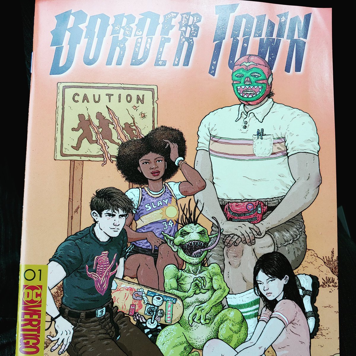 matheworyan's tweet photo. Loving #BorderTown by @ericMesquivel! Such a good premise for zaniness and horror (both from the Latinx monsters & the townsfolk). So important to increase #representation of #PoC through high-quality stories for all. I'm a proud #Latinx #geekofcolor (especially big #Xmen fan) https://t.co/onLliovbDG