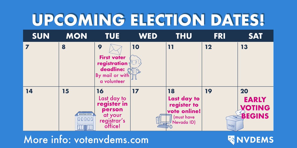 Nv Dems On Twitter Upcoming Deadlines Hey Nevada Early Voting Starts In Less Than Two Weeks Make Sure You Have Everything You Need To Make Your Voice Heard By Updating