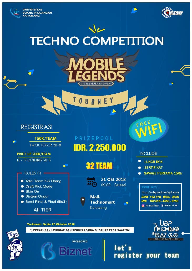 himatifubp's tweet photo. [E-Sport Techno Competition UTD 3.0 ]
📆: Minggu, 21 Oktober 2018
🕗: Open Gate 08.00 - Selesai
🏢: Mall Technomart Karawang
*NB : Syarat dan ketentuan lengkap akan di bahas pada saat TM.
# Himatif2018
# Kominfo2018
# Bergeraktanpasuara
# Salamcoding https://t.co/Ttmv2PK7vB