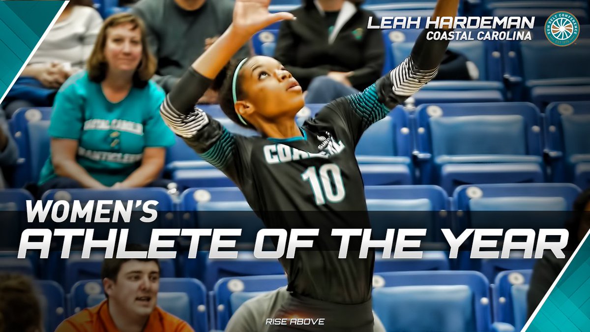 SunBelt's tweet photo. Congratulations to former @CoastalVball outside hitter, Leah Hardeman, for being named the 2017-18 Sun Belt Women's Athlete of the Year! 

STORY: https://t.co/C8VzdGmc38

#CoastalRising | #RiseAbove https://t.co/hNKDkvTvbT