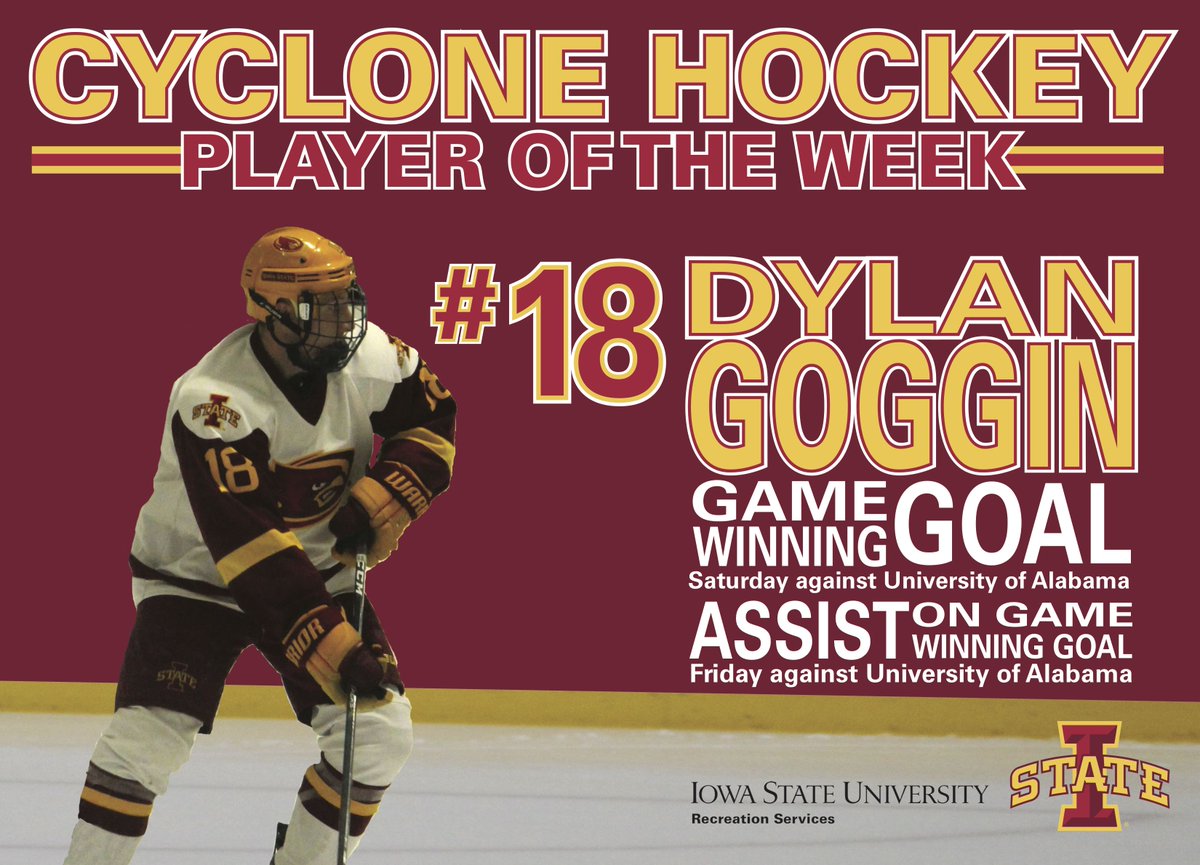 HOCKEYIOWASTATE's tweet image. Our Cyclone Hockey Player of the Week played a huge role in this weekend's sweep of Alabama! #HesKindOfABigDeal #PlayerOfTheWeek #CycloneHockey #WhateverItTakes