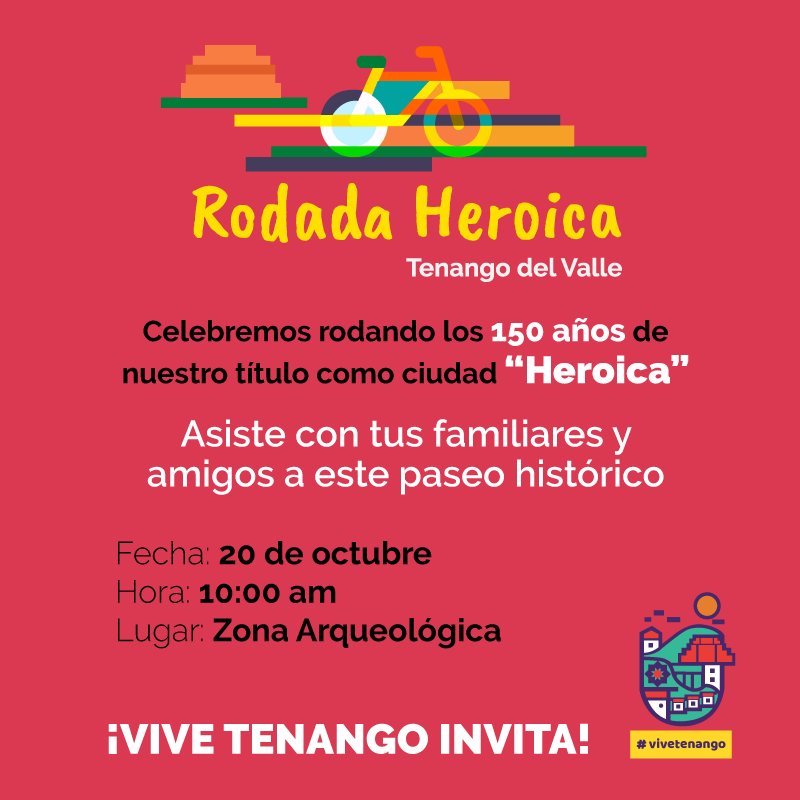 ViveTenango's tweet photo. Buenos días, en Tenango del Valle estamos emocionadisimos porque dentro de 6 días es nuestra Rodada Heroica
Te esperamos, es un evento familiar 🚴♂️🚴♀️
#ViveTenango https://t.co/6ZOCiQbRra