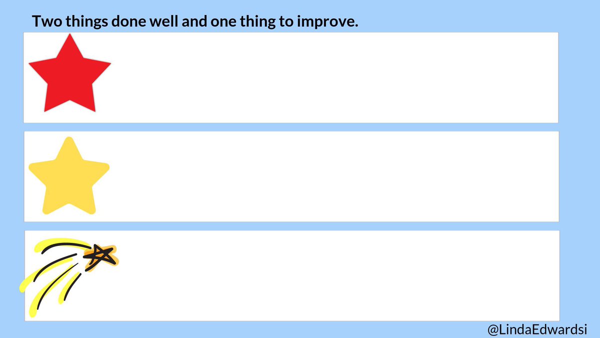 A1 My favourite feedback style is Two Stars and a Wish for teacher to student or student to student feedback #formativechat