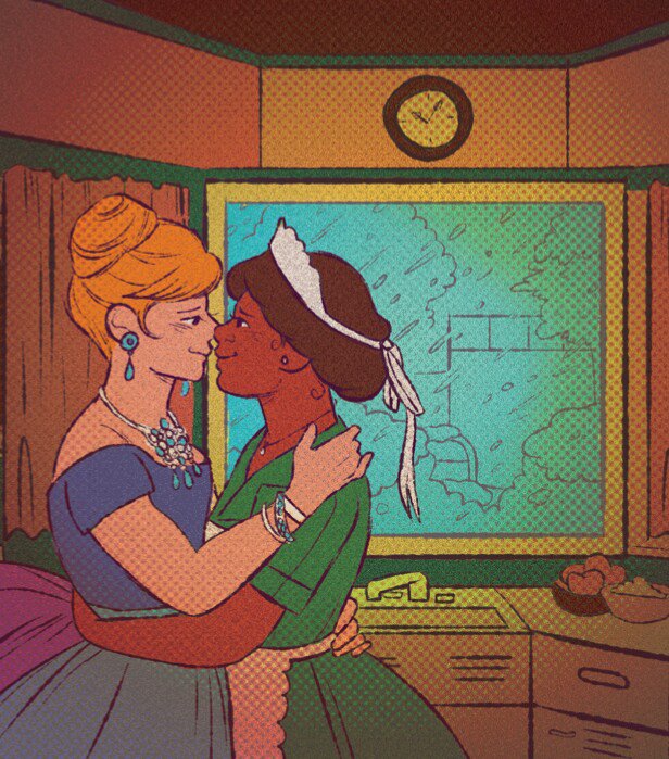 stc019's tweet image. Preview of my participation piece for the charity zine @queercasts, a zine about queer characters in podcasts! 👉👉Preorder opened here: 
Here's a tender scene from one of my forever favorite stories, @DeadlyManners 😘🌼☀️ 🔪💔!