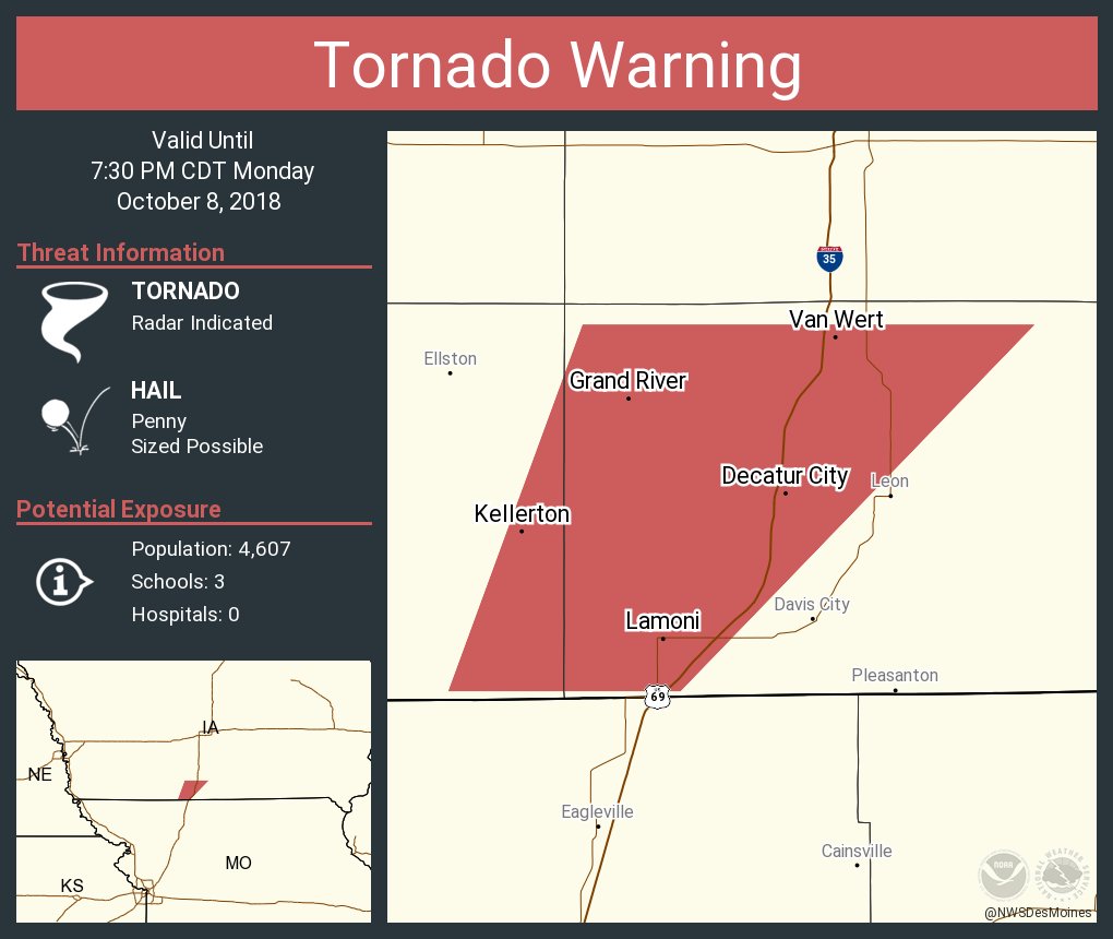 Tornado Warning including Lamoni IA, Kellerton IA, Grand River IA until