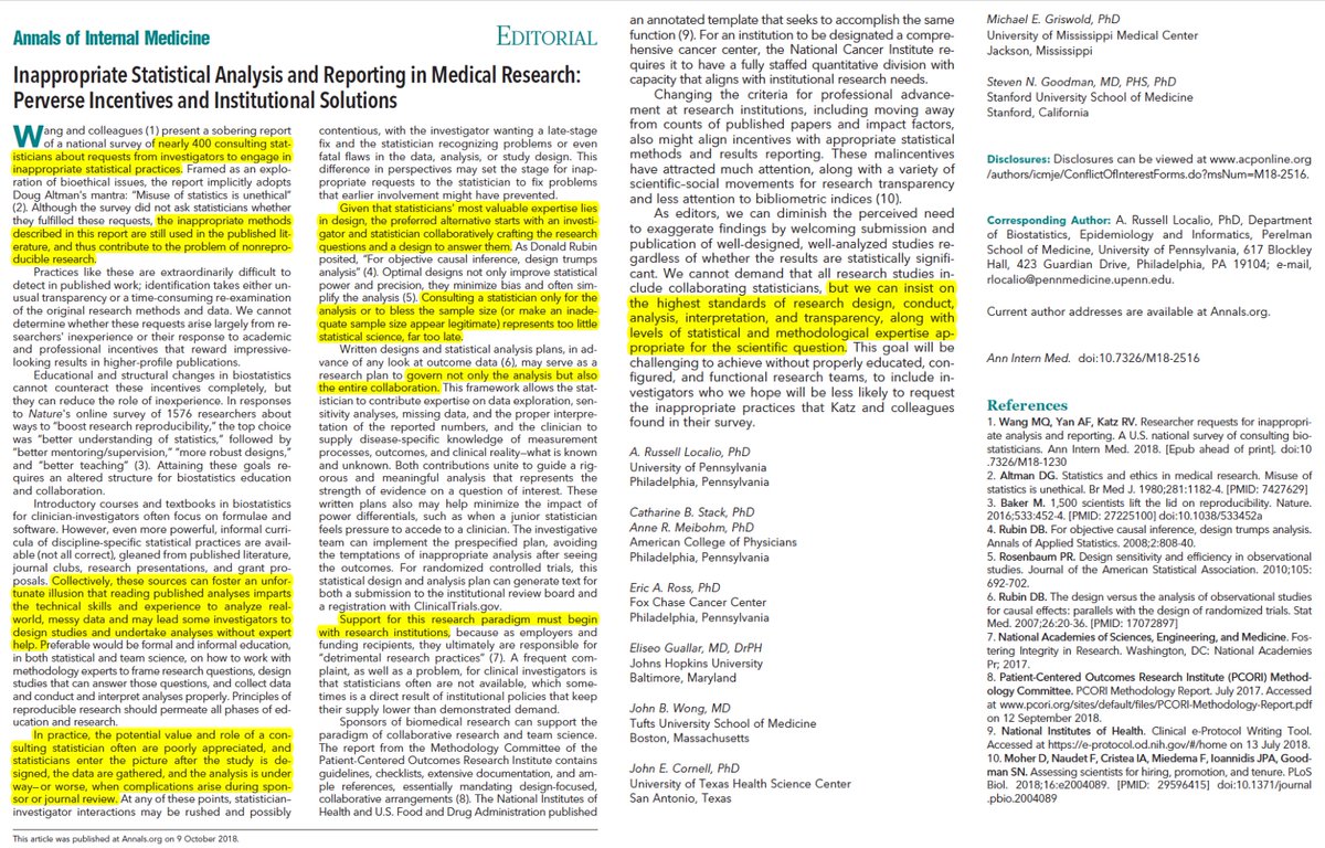 EricTopol's tweet image. Alarming, The things that biostatisticians are asked to do. 
annals.org/aim/fullarticl…
annals.org/aim/fullarticl…
@AnnalsofIM @ACPinternists cc @f2harrell @EdwardTufte