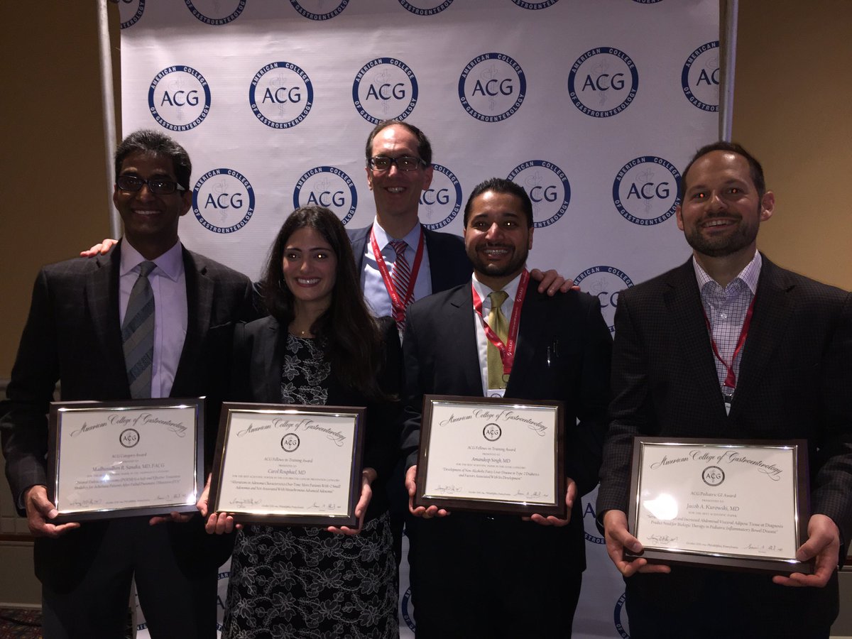 Miguel Regueiro (@mregueiromd) on Twitter photo Congratulations to <a href="/AmCollegeGastro/">ACG</a> AWARD WINNERS!! <a href="/MadhuSanakaMD/">Madhu Sanaka</a> <a href="/JKurowskiMD/">Jacob Kurowski</a> @CarolRouphael <a href="/AmandeepSinghMD/">Amandeep Singh</a> You make <a href="/CleClinicMD/">Cleveland Clinic MD</a> proud and we commend you on your research, #ACG2018 presentations and innovation. Keep it up! Congratulations to <a href="/AmCollegeGastro/">ACG</a> AWARD WINNERS!! <a href="/MadhuSanakaMD/">Madhu Sanaka</a> <a href="/JKurowskiMD/">Jacob Kurowski</a> @CarolRouphael <a href="/AmandeepSinghMD/">Amandeep Singh</a> You make <a href="/CleClinicMD/">Cleveland Clinic MD</a> proud and we commend you on your research, #ACG2018 presentations and innovation. Keep it up!
