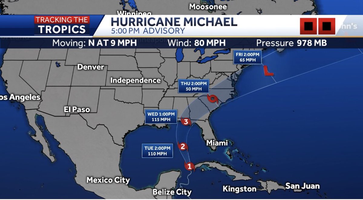 JoeDiazWX's tweet image. #HurricaneMichael forecast to approach the #Florida Panhandle on Wednesday as a major hurricane.