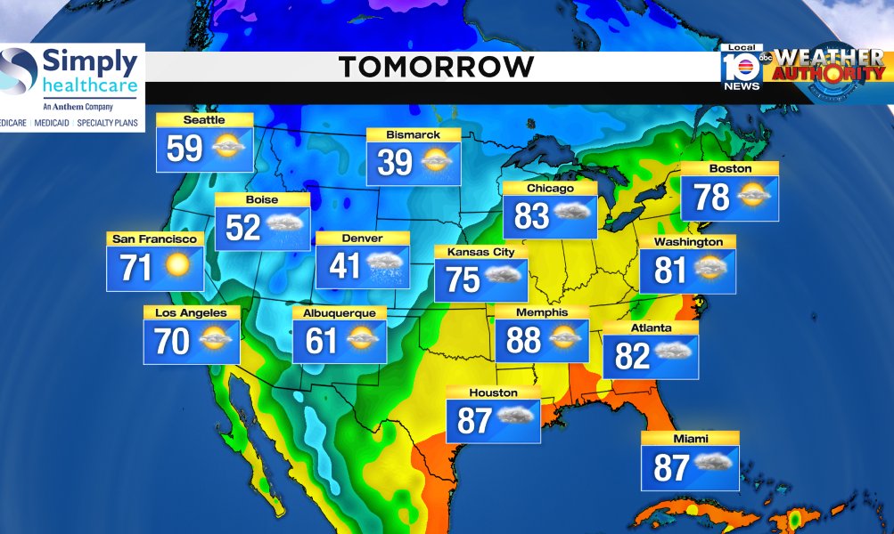 Here is the national forecast for tomorrow Presented by Simply Healthcare https://t.co/fqvXFsYtSe