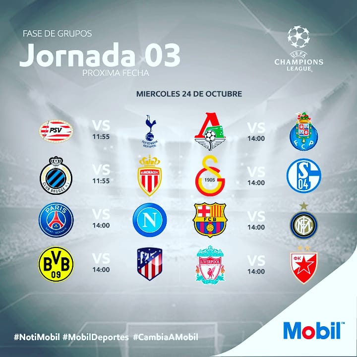 Estos son los resultados de la Jornada  2 en #championsleague. Sigue cada fecha y participa con tus pronósticos en nuestras redes sociales y gana premios solo para nuestros #fansmobil gracias a #MobilEcuador Y no lo olvides #cambiaamobil #futbol