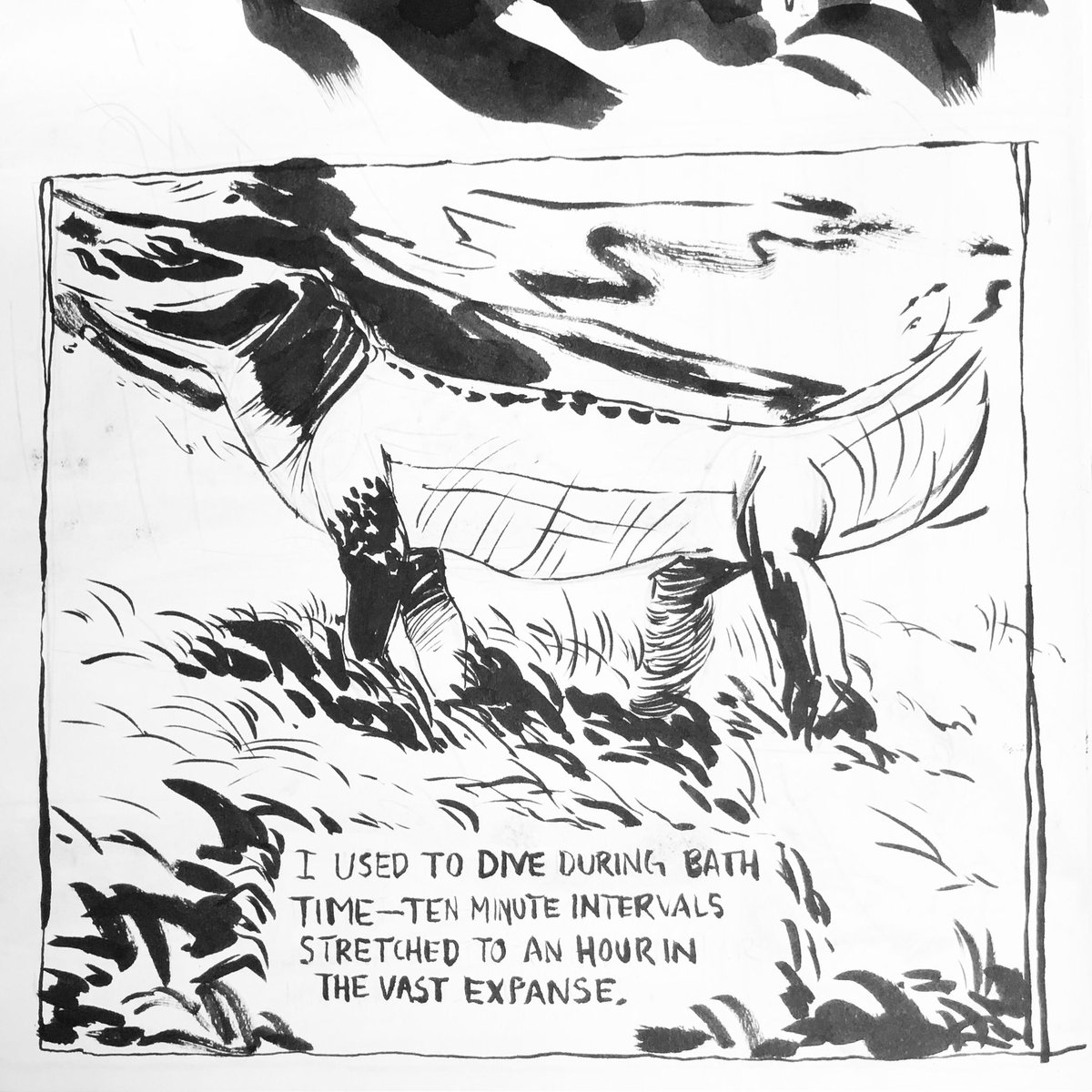 Eventually I will scan my 12 page autobio24 24 hour comic, but for now here's my favorite panel about bath time #inktober #inktober2018 #inktoberday8 