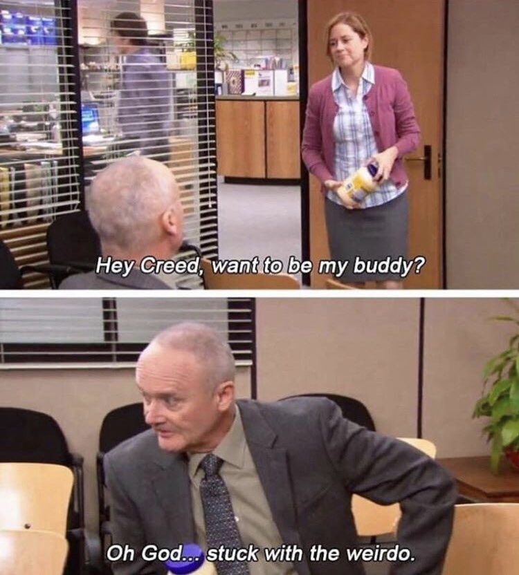 JimHalpert__'s tweet photo. They should’ve done an episode of The Office strictly from Creed’s point of view 😂 https://t.co/1GN6RmsJBQ