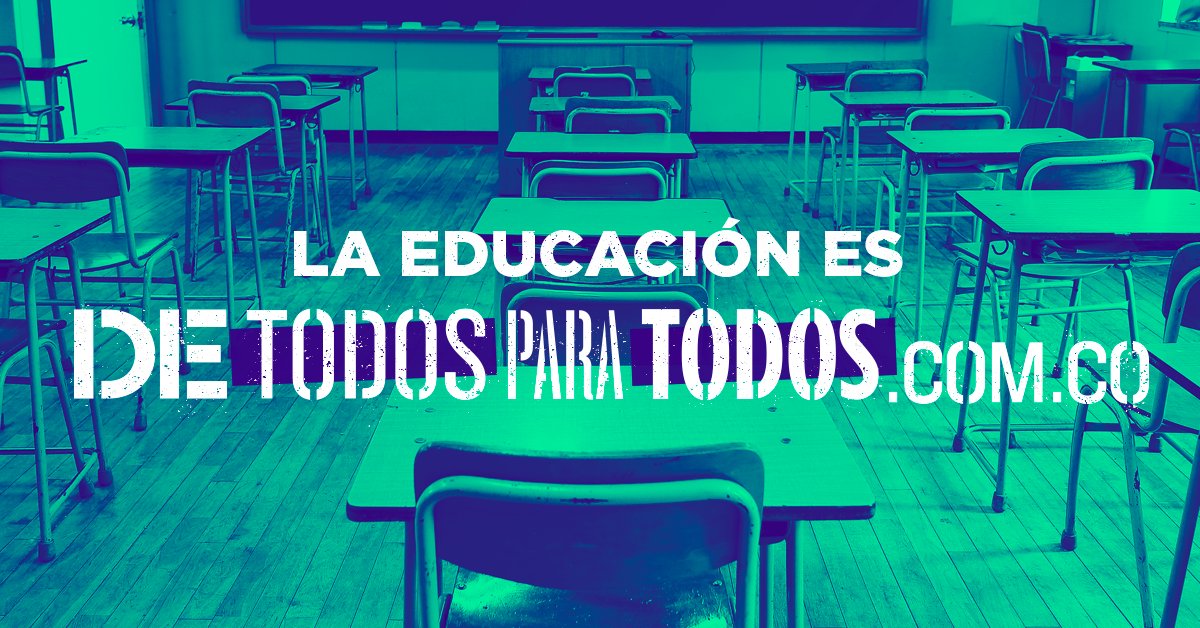 detodosparatod2's tweet photo. Buscamos que más jóvenes cuenten con educación de calidad y así poder tener más colombianos profesionales en nuestro país. Si quieres que este proyecto sea una realidad, entra a https://t.co/g5O4L1XWrG y comparte el proyecto de EDUCACIÓN. https://t.co/1zcQ6Xos4k