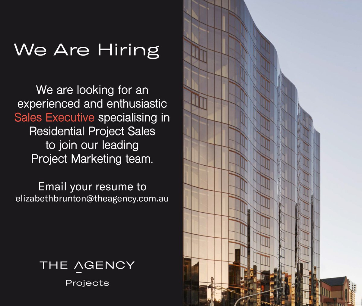 AgencyProjects's tweet photo. The Agency Projects is seeking a #SalesExecutive with vast experience in residential #offplan sales, contracts and lead management to join our Project Marketing division. If you would like to discuss the position in greater detail, please contact us today. https://t.co/jMLm8y7lte