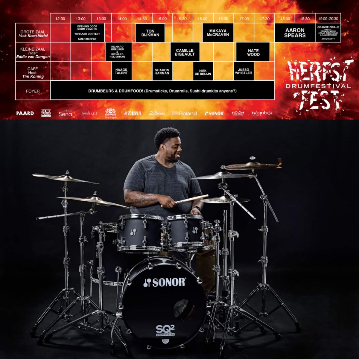 koenherfst's tweet photo. A.s. zondag in @paard_denhaag 🥁🔥#herfstfest #drumfestival met oa @aaronspears (Usher, Ariane Grande) @DenHaagFM @denhaagonline @DenHaagCentraal #denhaag #thehague @Slagwerkkrant https://t.co/hWnGC1kEsD