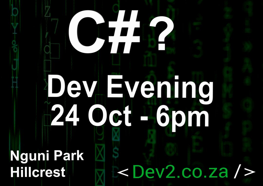 Dev2_ZA's tweet photo. Rory McGuire will be presenting his topic on compile-time programming in D at our Dev Evening on the 24 Oct at 6pm. Be sure to book your seats. https://t.co/Ra3QtrNNUj #dev2 #deveevening https://t.co/WYyjqZ4t3c