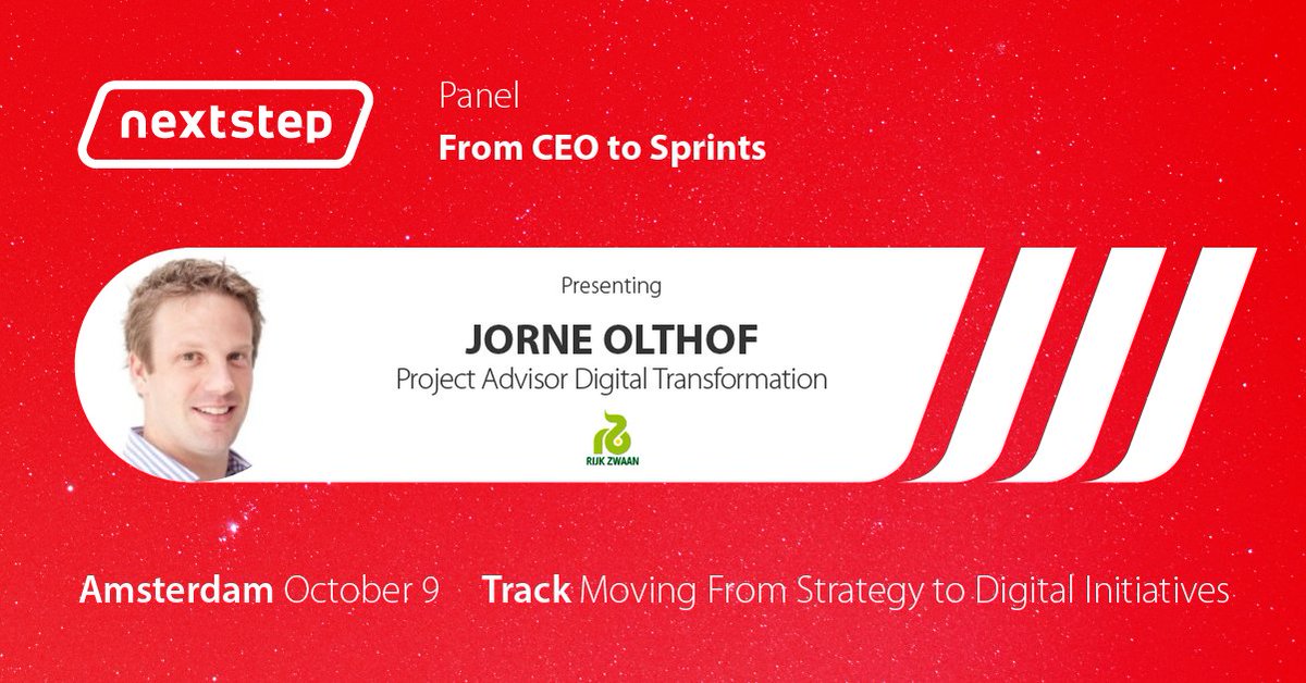 OutSystems's tweet image. Join our 'From CEO to Sprints' Panel at 9:00 to learn enterprise insights during #digitaltransformation from Kees Kranenburg (@Atos), Jorne Olthof (@RijkZwaan) and Patrick Roozeman (@MultiTankcard). For more info visit: bit.ly/2PaWgKp #nxstep