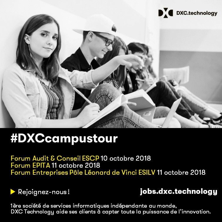 DXCfrance's tweet photo. @ESCPeurope Paris, @EPITA et @ESILVparis seront les protagonistes des prochains épisodes #DXCcampustour https://t.co/gxlva6OojT https://t.co/SN54wA5XnR