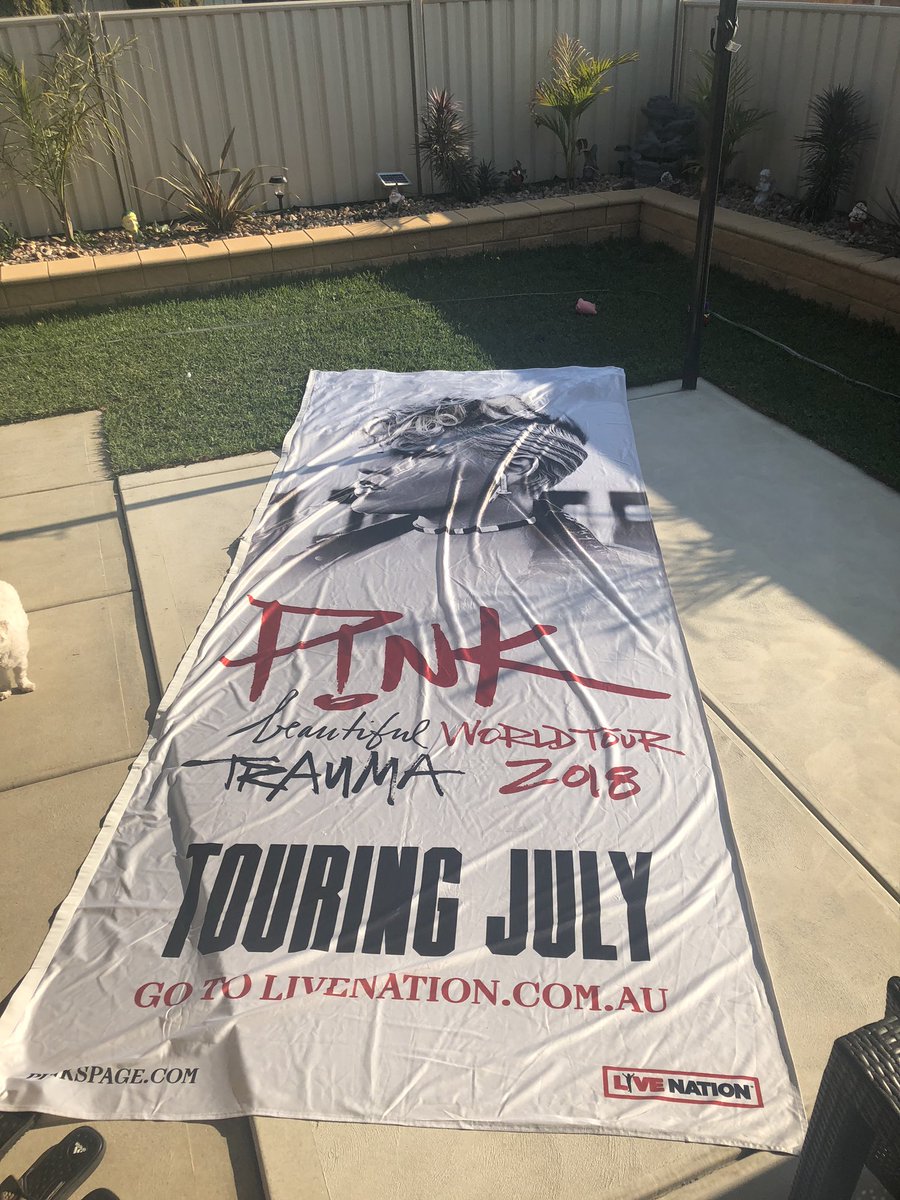 IanPenfold1's tweet photo. Our wall is getting bigger and bigger @Pink’s Beautiful Trauma picture in it’s pride of place, p!nk we miss you but we hope your enjoying your much needed time off! we love you and thankyou for your recent tour ❤️ we even managed to get a flag HOW COOL!! Bigger than expected haha https://t.co/AljN8sf9XN