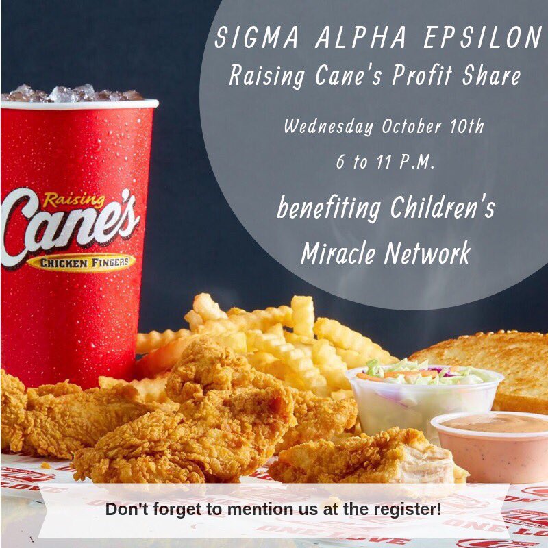 txstsae's tweet photo. Come out to our Raising Canes profit share this Wednesday to benefit the Children’s Miracle Network! https://t.co/TxxrI4NyKp