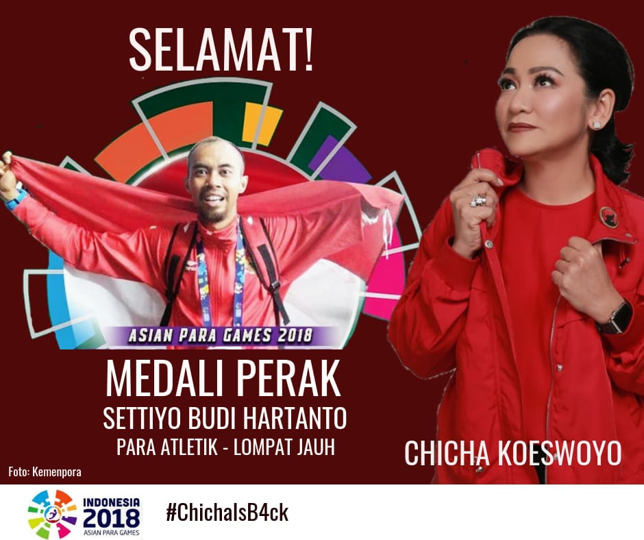 Sudah 5 medali Mas, 7 perak dan 10 perunggu disabet oleh para atlet kita di Asian Para Games 2018. Selamat dan bangga untuk para pejuang olah raga kita. Ayo... Kamu bisa!

#AsianParaGames2018 #ChichaisB4ck #PilihNo4 #AyoIndonesia