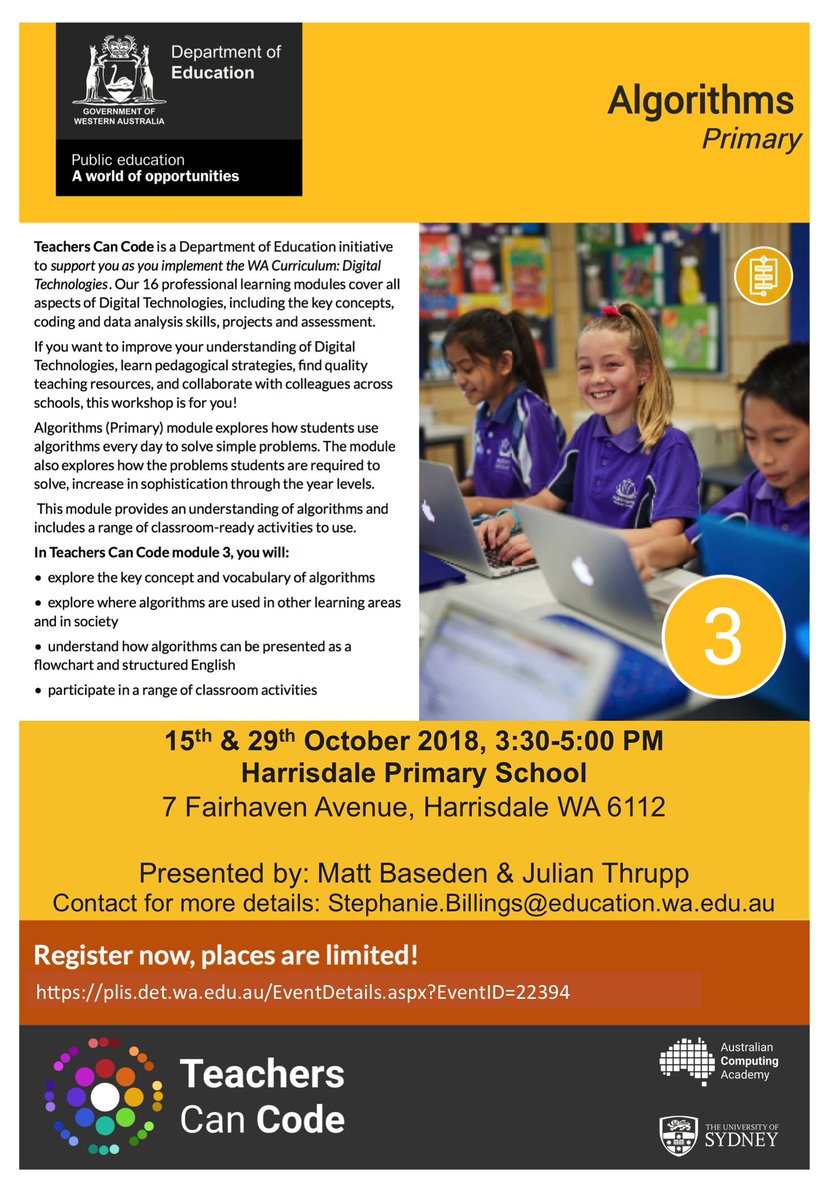 HarrisdalePS's tweet photo. Wednesday, 10th October is the last day to sign up for our Teachers Can Code, Module 3 - Algorithms! You can sign up through PLIS: https://t.co/zw8VqeQ5Ii
We hope to see you there! https://t.co/OyZS02JW6t