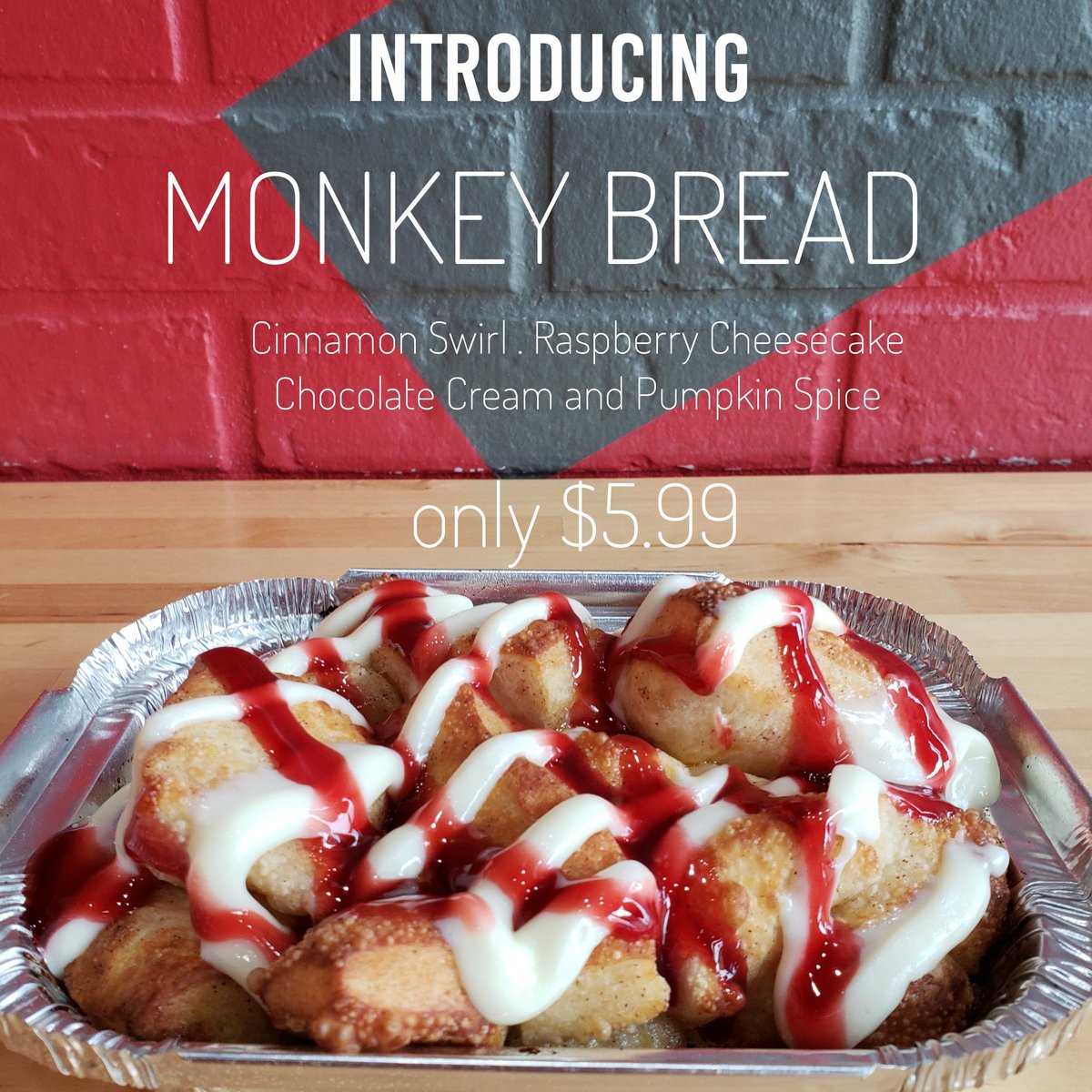 Toppers Pizza Kc On Twitter Today Is The Day You Ve Been Waiting For Cinnamon Swirl Raspberry Cheesecake Chocolate Cream And Pumpkin Spice Monkey Bread Https T Co I5n2luj1bo