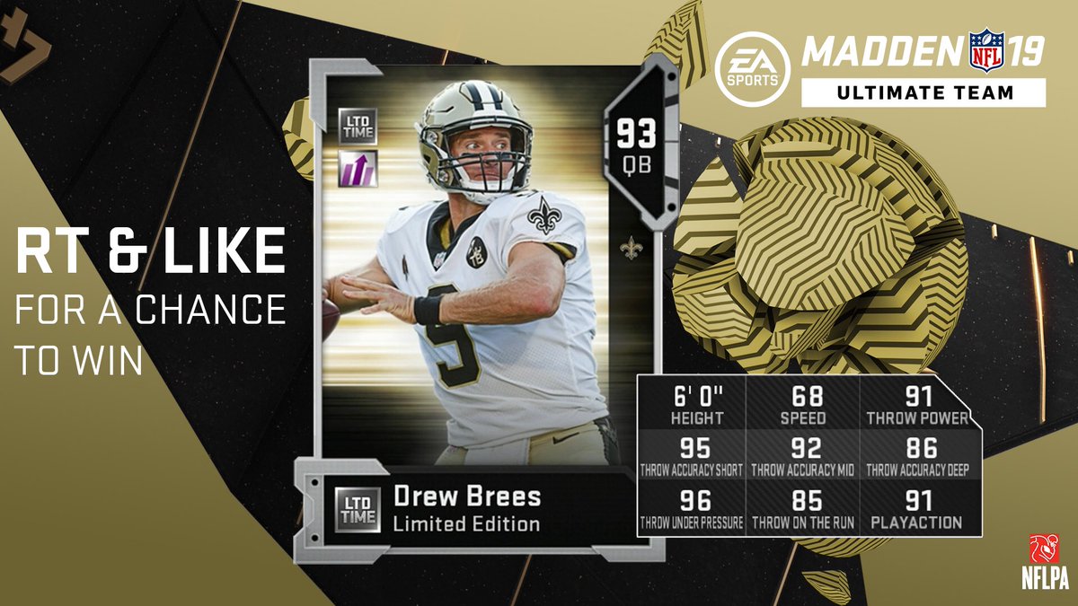 In honor of his record setting night, we’re giving away 9 @drewbrees Limited Items! RETWEET and LIKE for a chance to score one for your squad! #Madden19 #MaddenSZN