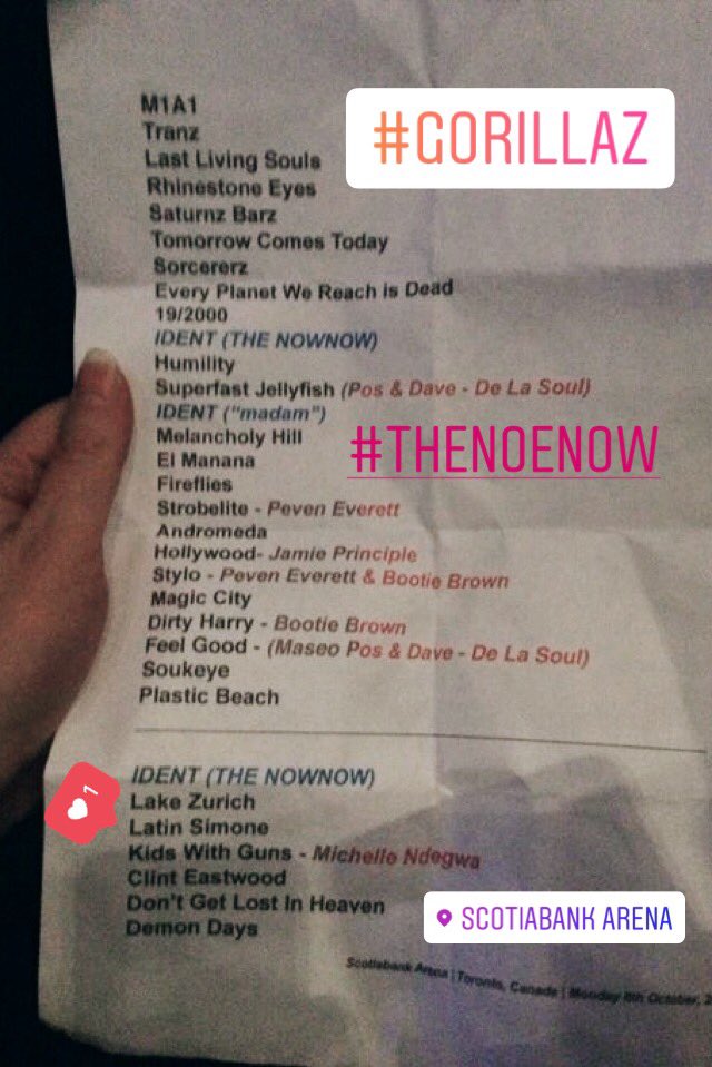 BlurMex's tweet photo. Setlist from tonight #Gorillaz #TheNowNow #Toronto
#LatinSimone https://t.co/71DaIoaVE7