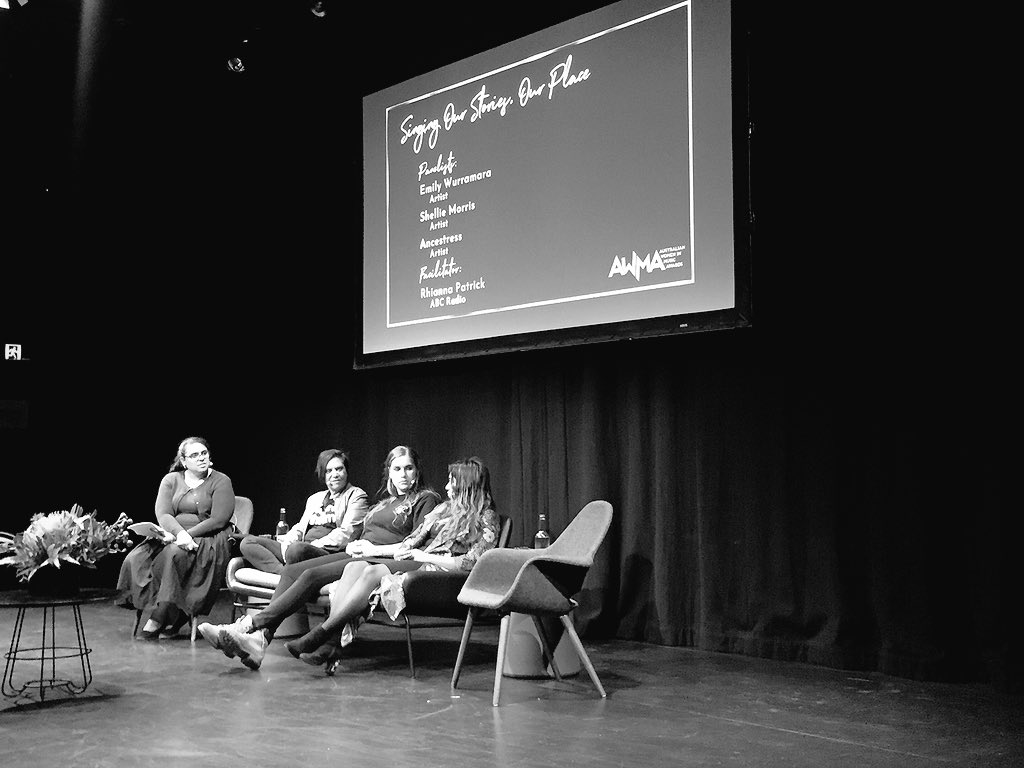 _LaVonne_'s tweet photo. The amazing @ShellieMorris @emily_wurramara & Ancestress moderated by the legend @RhiannaPatrick for @WomenInMusicAus panel โSinging Our Stories, Our Placeโ #firstpeoplesfirst https://t.co/gZq8FEPnOU