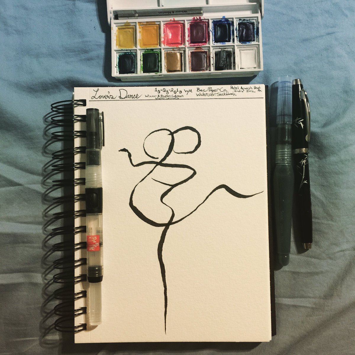 Wyn1977's tweet photo. #loversdance before adding color #wynart #art #abstractact #penandink #brushpen #pentelaquash #pentel #indiaink #beepaperco #beepapercowatercolorsketchbook https://t.co/CMVb4gJBEO