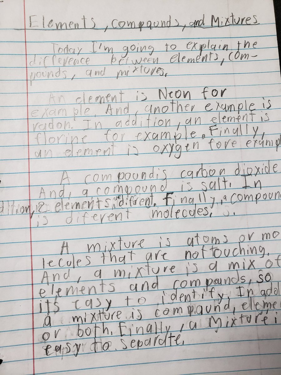 MsCooperNJH's tweet photo. 6th grade #Newcomers wrote 3 #rovingparagraphs based on my prompt. I helped with intro & conclusion=1st essay! #esl #ool #cjh #writinginscience #elements #componds #mixtures https://t.co/BjnqBteWsn